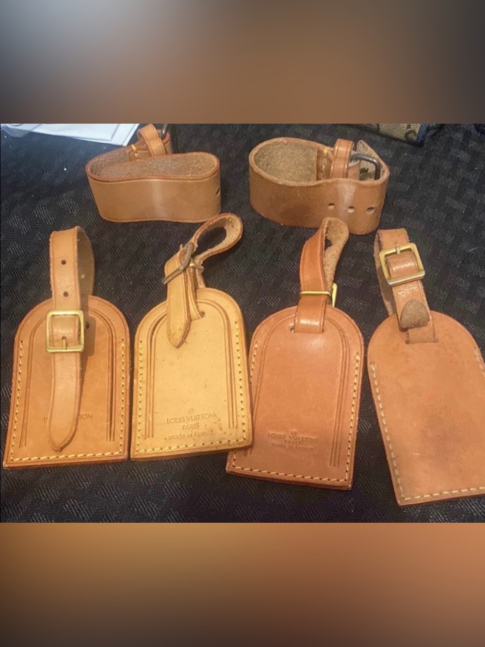 Louis Vuitton reseller Tan Leather Bag Tags & bracelet bundle